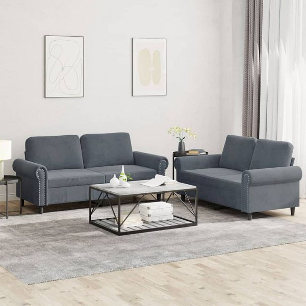 vidaXL 2-tlg. Sofagarnitur mit Kissen Dunkelgrau Samt, 3202211