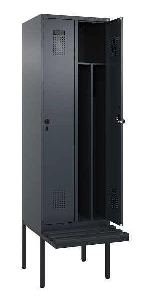 C+P Spind Evolo PLUS, 2 Abteile, 2120x600x815mm, 7016/7016, Drehriegel, Material Sitzfläche Kunststoff, 0490407-20F S10070