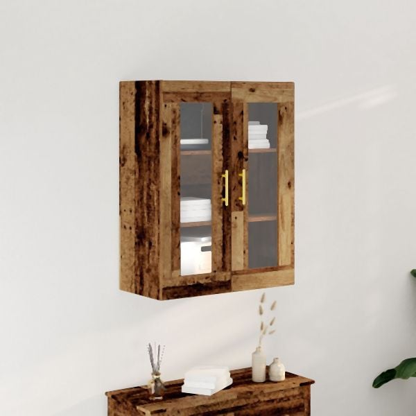 vidaXL Wand-Verbauwschrank mit Glastüren Alte Holz 69,5x34x90 cm, 862165
