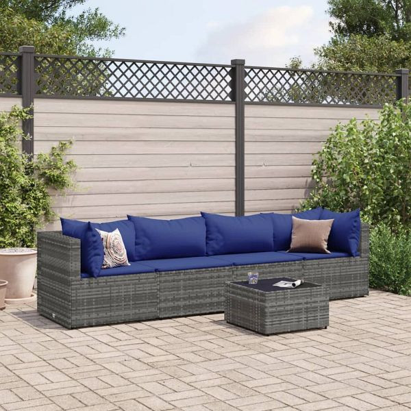 vidaXL 5-teilig Garten-Lounge-Set mit Kissen Grau Poly Rattan, 3308015