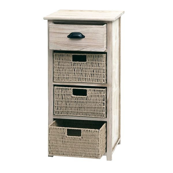 Mendler Kommode HWC-K84 mit Körben, Schrank Schubladenschrank, Holz 83x40x29cm, natur, Körbe hellbraun, 97647