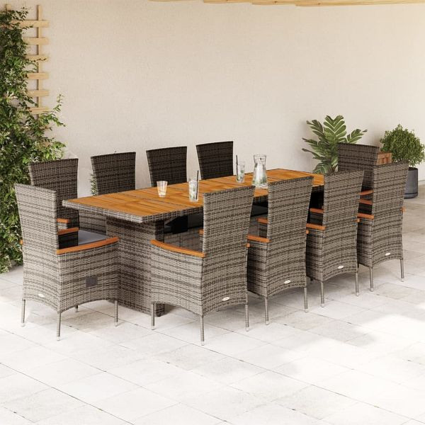 vidaXL 11-teilig Garten-Essgruppe mit Kissen Grau Poly Rattan, 3277545