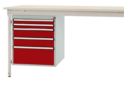 Manuflex Gehäuse-Unterbau stationär, Nutzhöhe 500 mm mit 5 Schubfächer, für Tischtiefe 800 mm, Rubinrot, ZB4852.3003