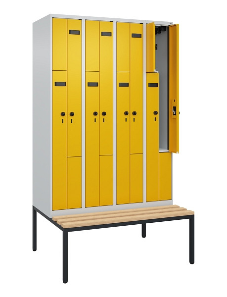 C+P Z-Spind Evolo PLUS, 8 Fächer, 2120x1200x815mm, 7035/1004, Drehriegel, Sitzfläche Buche-Hartholz, Sitzbank, 0490537-408 S10001