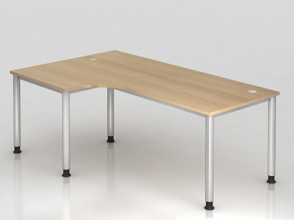 Hammerbacher Winkeltisch 4 Fuß rund 200x120cm 90° Eiche/Silber, Winkelform 90°, links oder rechts montierbar, VHS82/E/S