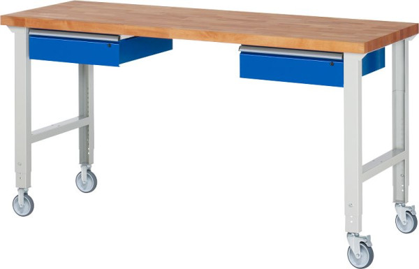 RAU Fahrbare Werkbank (höhenverstellbar) 7002A1, 2000x700x950-1000mm, je 2 Bockrollen und Lenkrollen, 05-7002A1-207B4H22.11