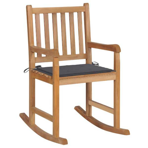 vidaXL Schaukelstuhl mit Anthrazit Kissen Massivholz Teak, 3062757