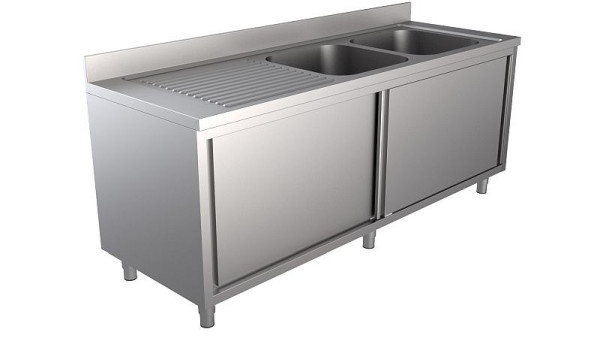 Unninox Europe Spültisch mit Schiebetüren 1600x700x850 mm (BxTxH), Spüle rechts, ST-1607085-2RS