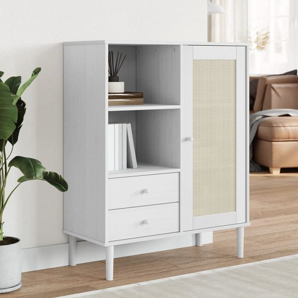 vidaXL Highboard SENJA Rattan-Optik Weiß 90x40x112 cm Kiefernholz, 358056
