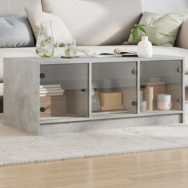 vidaXL Couchtisch mit Glastüren Betongrau 102x50x42 cm, 836416