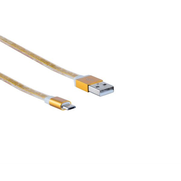 S-Conn USB Ladekabel, USB-A-Stecker auf USB Micro B Stecker, flach, ALU gold, 0,9m, 14-50050