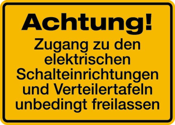 Schilder Klar Achtung! Elektrische Schalteinrichtungen, 350x250x1.5 mm Kunststoff, 202/73