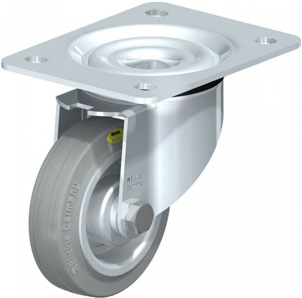 Blickle LK-RD 100R-3-VLI Stahlblech-Lenkrolle, schwere Ausführung, mit Anschraubplatte, Zweikomponenten-Vollgummi, Grau, 531806