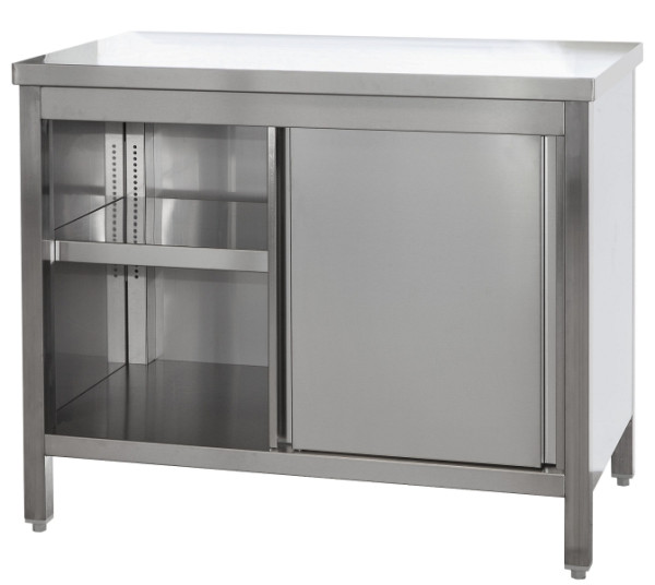 A&S Gastro Edelstahl Arbeitsschrank mit Türen und höhenverstellbaren Zwischenboden, Tiefe 800mm, AISI 304, 1400 x 800 x 850 mm, ARST148