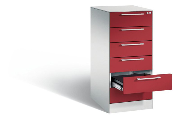 C+P Karteischrank Asisto, H1010xB440xT600mm, Farbe: Lichtgrau / Rubinrot, Bügelgriff, 146245-622 S10025