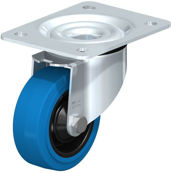 Blickle LK-POEV 100K-3-SB Stahlblech-Lenkrolle, schwere Ausführung, mit Anschraubplatte, Elastik-Vollgummi, Blau, 750321