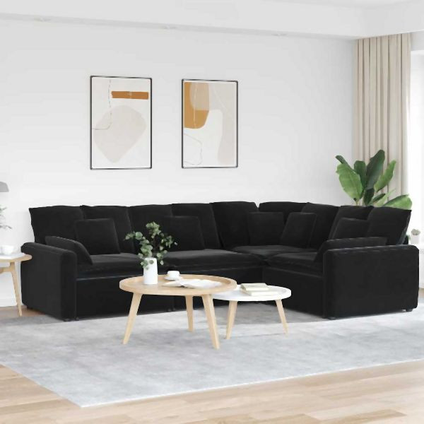 vidaXL Modulares Sofa mit Kissen Samt Schwarz, 3321164, 8721158641786