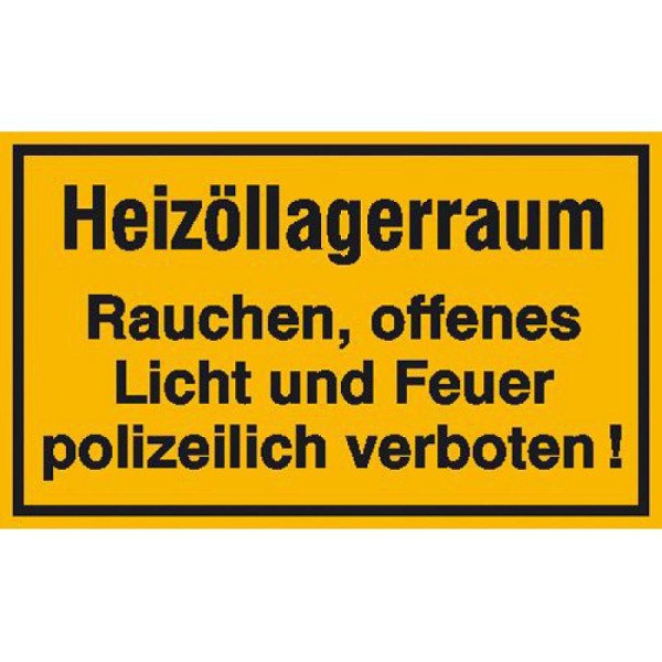 Stein HGS Hinweisschild zur Betriebskennzeichnung, Heizöllagerraum Rauchen, offenes Licht und, 250x150mm/Folie, selbstklebend, 21.5055