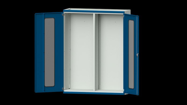 ANKE Werkbänke Schwerlastschrank, Modell 400, 1485 x 500 x 1950 mm, Sichtausschnitt aus Plexiglas, RAL 7035/5010, 620.260