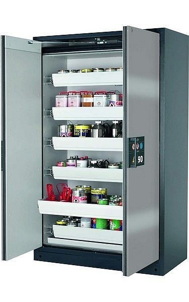 asecos Sicherheitsschrank Q-PEGASUS-90, Q90.195.120.WDAC in Silber mit 6x Auszugswanne Standard (Stahlblech), 30002-049-30017