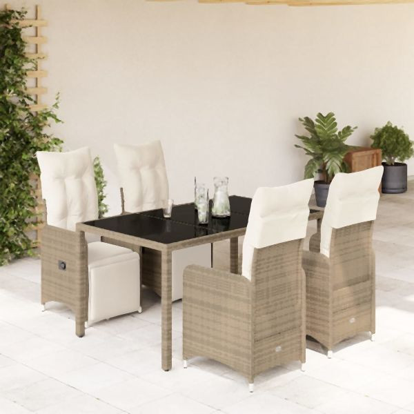 vidaXL 5-tlg. Garten-Bistro-Set mit Kissen Braun Poly Rattan, 3277211