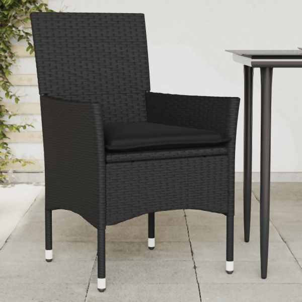 vidaXL Gartenstühle mit Kissen 2 Stück Schwarz Poly Rattan, UV-beständig, 368109