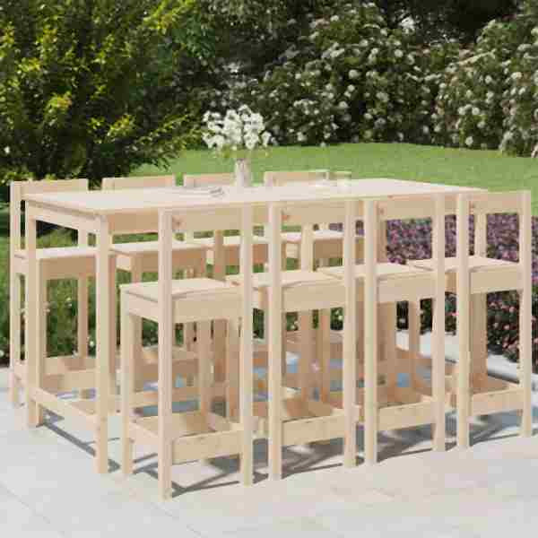 vidaXL 9-tlg. Gartenbar-Set Massivholz Kiefer, 3154770, 8720845717353