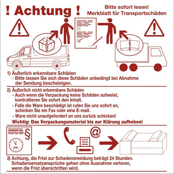 Moedel Merkblatt für Transportschäden, Papier, weiß/rot, 100x100 mm, VE: 500 Stück/Rolle, 55315