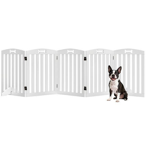 PawHut Freistehendes Hundegitter mit Stützfüßen, für Türrahmen, Flur, Treppe, 258 x 30 x 61 cm, Weiß, D06-244V02WT