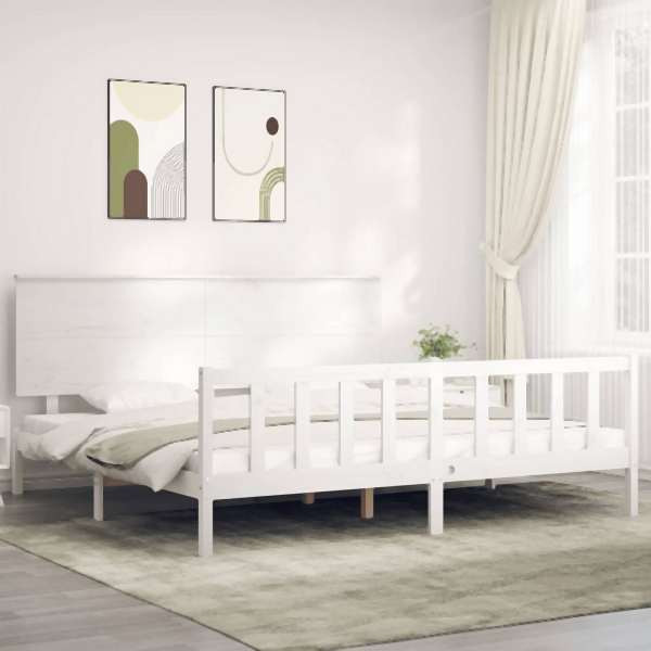 vidaXL Massivholzbett mit Kopfteil Weiß 200x200 cm, 3193422