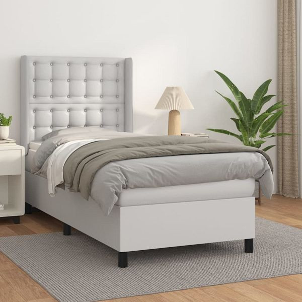 vidaXL Boxspringbett mit Matratze Weiß 100x200 cm Kunstleder, 3132484
