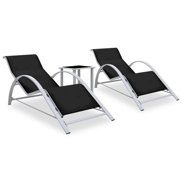 vidaXL Sonnenliegen 2 Stück mit Tisch Aluminium Schwarz, 310534