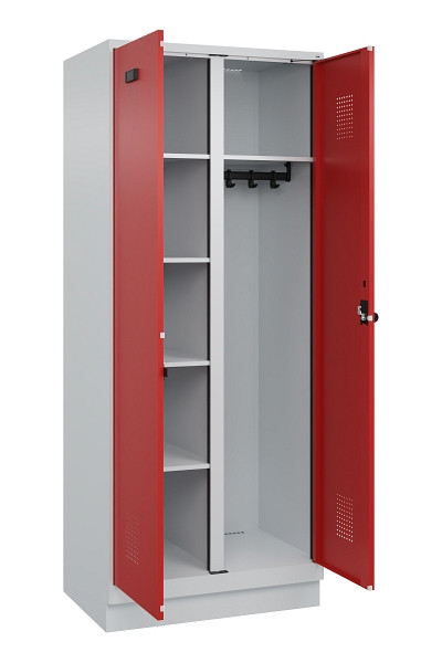 C+P Wäsche-/Garderobenspind Evolo PLUS, mit Sockel, 2 Abteile, 1950x800x500mm, 7, Frontfarbe RAL 3000 feuerrot, Drehriegel, 049620-22 S10003
