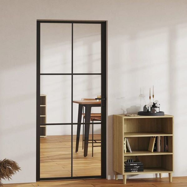 vidaXL Innentür ESG Glas und Aluminium 93x201,5 cm Schwarz, 151204