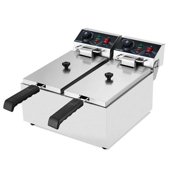 Vaiotec EASYLINE Elektro Fritteuse 2 Becken 6+6 Liter, Temperaturbereich bis 200°C, 39x44x27,5 cm, 11032