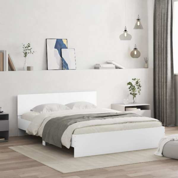 vidaXL Bettgestell mit Kopfteil Weiß 140x200 cm, 3207483