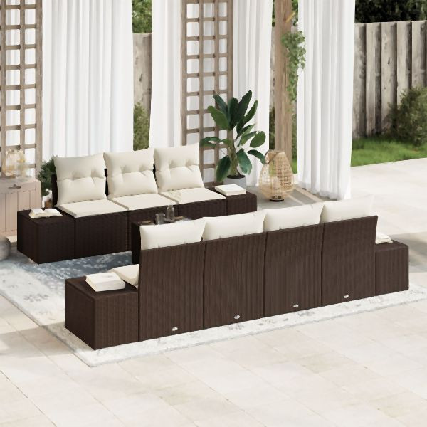 vidaXL 8-teiliges Garten Sofa Set mit Kissen Braun Poly Rattan, 3355637
