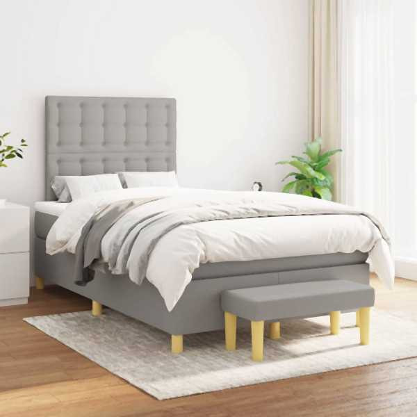vidaXL Boxspringbett mit Matratze Hellgrau 120x200 cm Stoff, 3137461