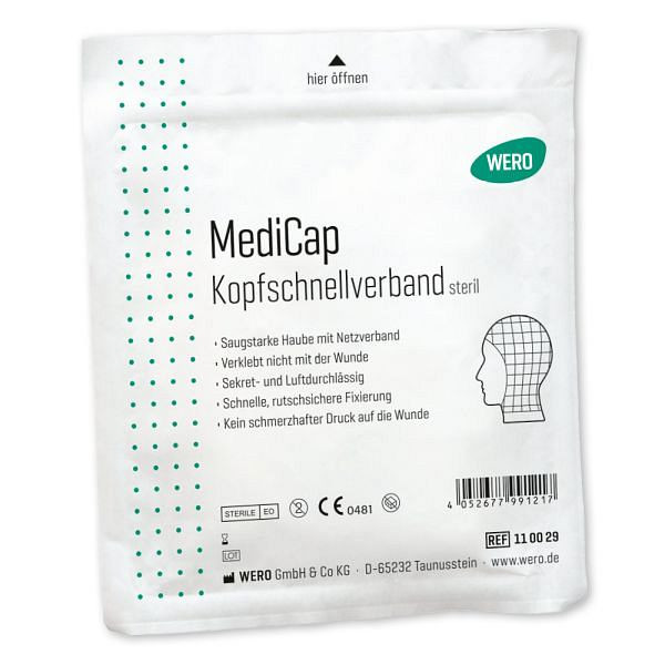 WERO MediCap Kopfschnellverband, Saugstarke Haube mit Netzverband, steril, 110029
