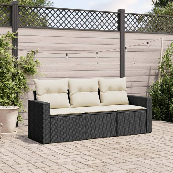 vidaXL 3-teilig Garten-Sofagarnitur mit Kissen Schwarz Poly Rattan, 3250993