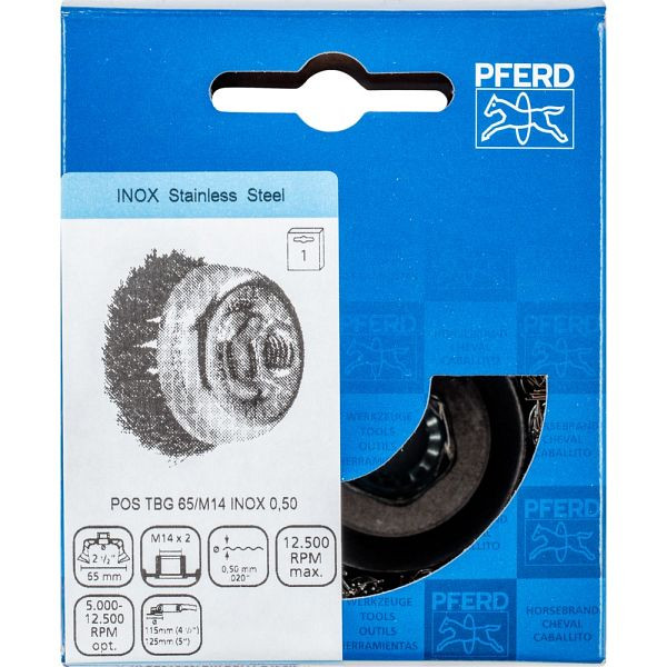 Pferd Topfbürste mit Gewinde, gezopft POS TBG 65/M14 INOX 0,50, 43305004