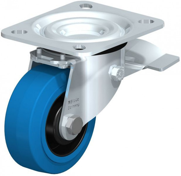 Blickle L-POEV 80XR-ST-SB Stahlblech-Lenkrolle, mittelschwere Ausführung, mit Anschraubplatte & Feststeller, Elastik-Vollgummi, Blau, 850456