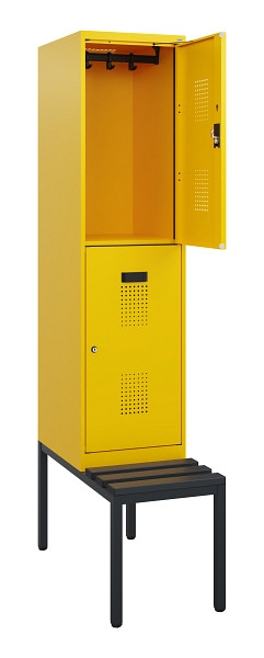 C+P Doppelstöckiger Spind Evolo PLUS, Bank, 2 Fächer, 1950x400x815mm, 1023/1023, Zylinderschloss, Sitzfläche Kunststoff, Sitzbank, 0493505-12 S10157
