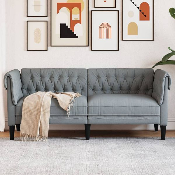 vidaXL Chesterfield-Sofa 2-Sitzer Hellgrau Stoff, 372547