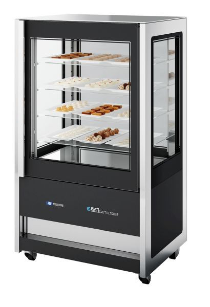 NordCap Panorama-Kühlvitrine CRISTAL TOWER 930 LH RV TN BLACK, steckerfertig, Umluftkühlung, 4537014193012002