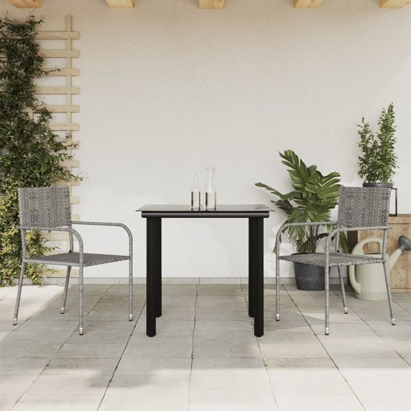 vidaXL 3-teilig Garten-Essgruppe Grau und Schwarz Poly Rattan und Stahl, 3203296