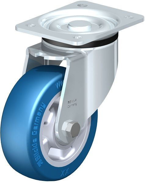 Blickle LK-ALBS 150K Stahlblech-Lenkrolle, schwere Ausführung, mit Anschraubplatte, Blickle Besthane® Soft, Blau, 754763