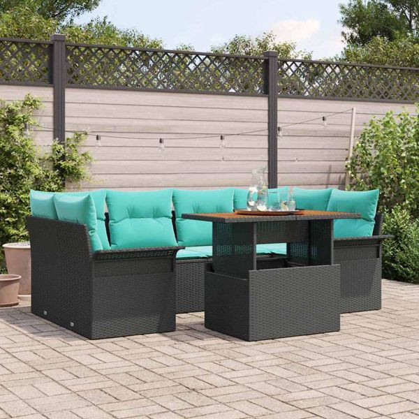 vidaXL Garten-Sofa-Set mit Speicher 7-teilig Schwarz Poly Rattan, 3358027