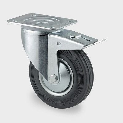 TENTE-ROLLEN Lenkrolle mit Feststeller, Rad-Ø 100 mm, Tragfähigkeit 70 kg, Bauhöhe 128 mm, 3477DVJ100P62