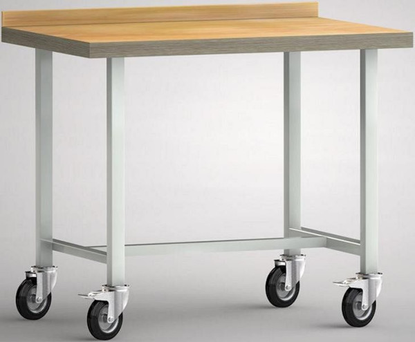 KLW Beistell-Profi-Werkbank - 1000 x 700 x 845 mm L x T x H, mit Buchen-Multiplexplatte 1000 x 700 x 45 mm, mit Rückbrett fahrbar, WP819N-1000M45-X0001